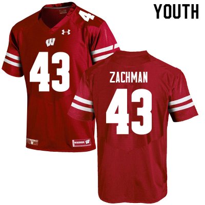 Youth Wisconsin Badgers NCAA #43 Preston Zachman Red Authentic Under Armour Stitched College Football Jersey HS31N62SO
